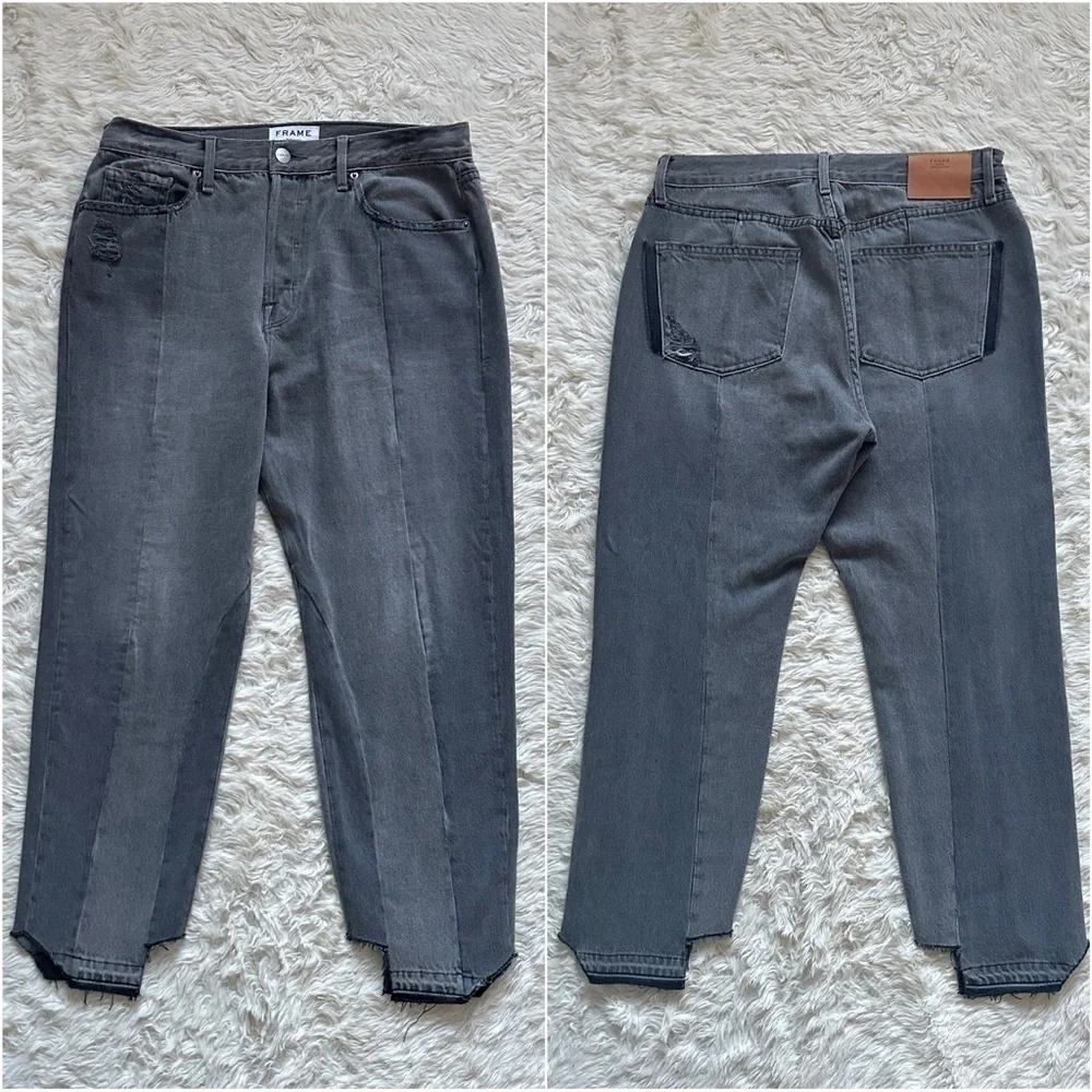 Frame Jeans Denim Nouveau Le Mix Straight Leg Crop Distressed Raw Hem Gray 32 - Picture 5 of 14